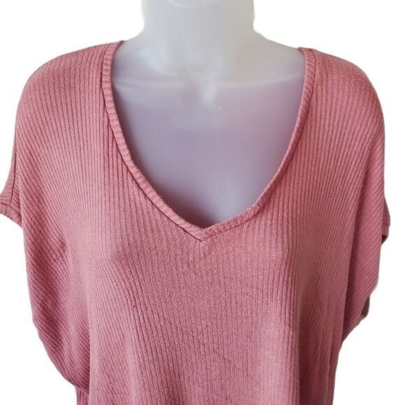 FOREVER 21‎ Womens T-Shirt XSmall Ribbed V-Neck Oversized Cap Sleeve Pink - Picture 3 of 9